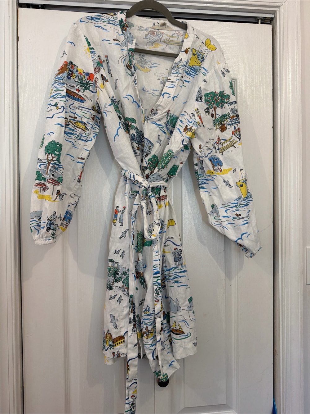 Boden Cleo Linen Tunic Dress US 16 18 Amalfi Coast Italy Scene Novelty Print